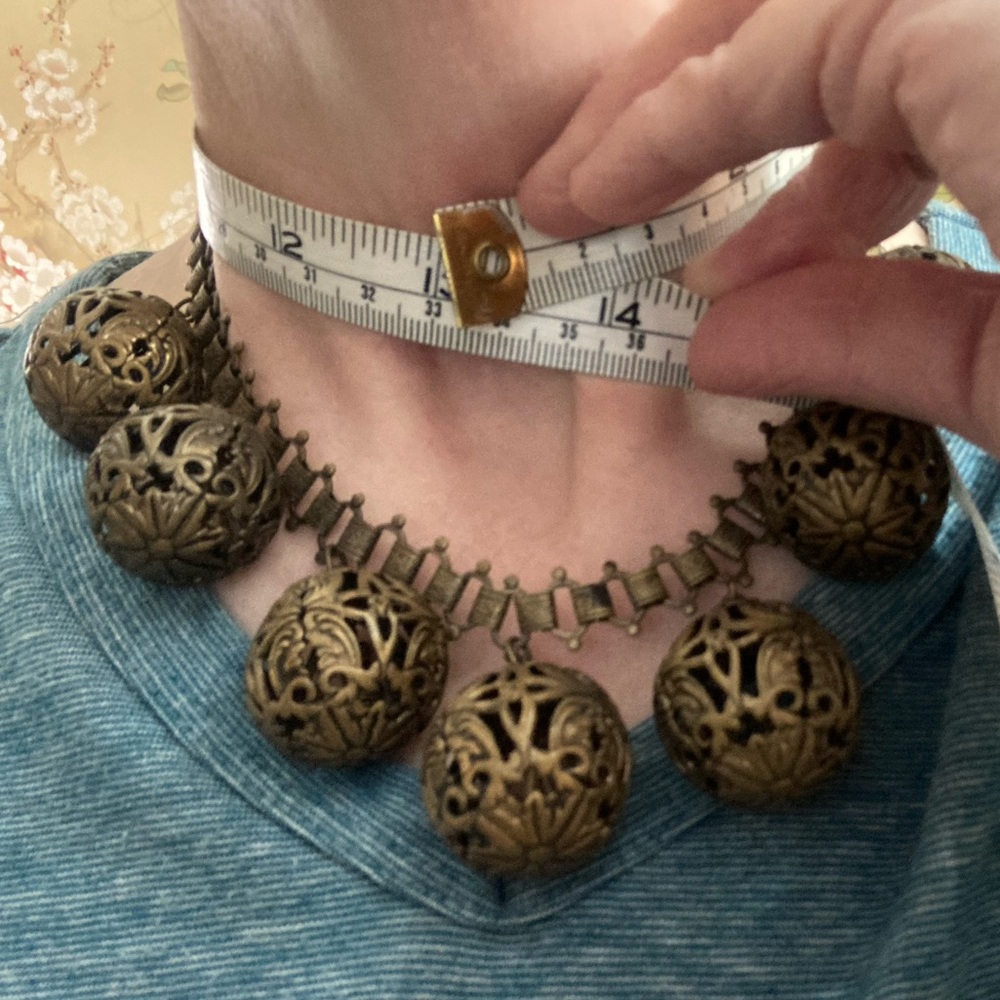 Antique Victorian Brass Filigree Ball Book Link Chain Necklace - Picture 17 of 17